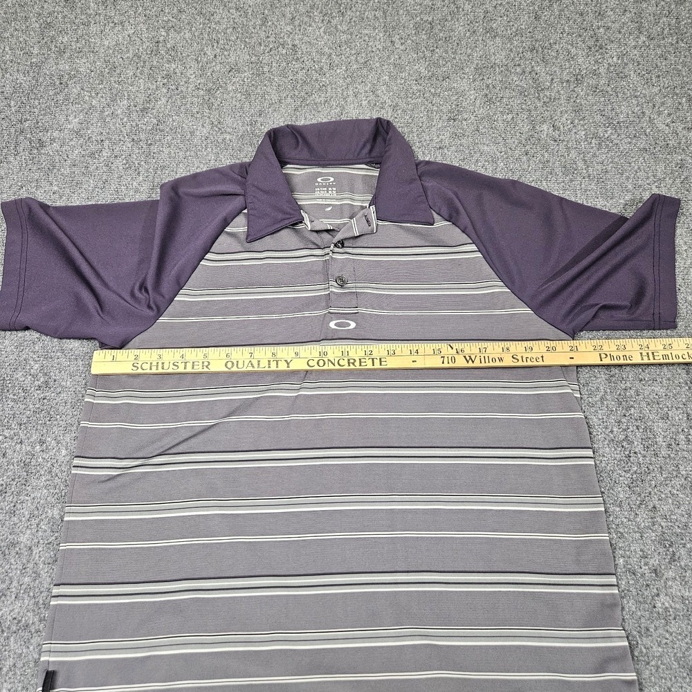 Oakley‎ Golf Polo Shirt Mens Medium Gray Purple Striped Performance Top - Picture 4 of 5